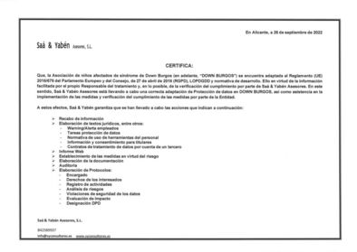 Certificado protección de datos